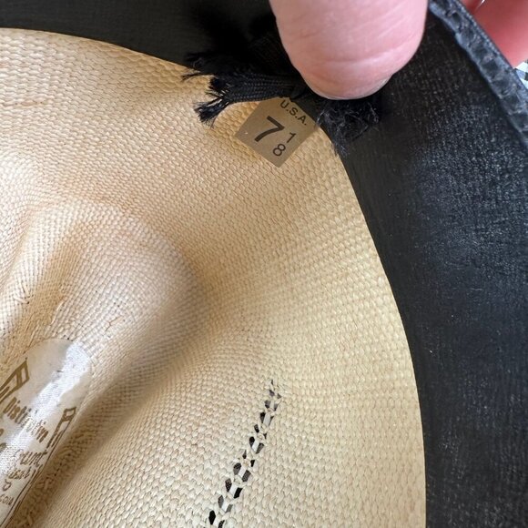 Rockymount Ranch Wear Vintage Straw Western Cowboy Hat Feather Strap Size 7 1/8 - Picture 3 of 5